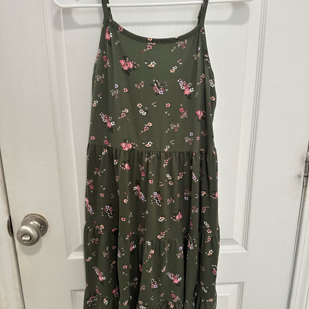 Knitworks Olive Green Floral Sundress with Pink Accents
